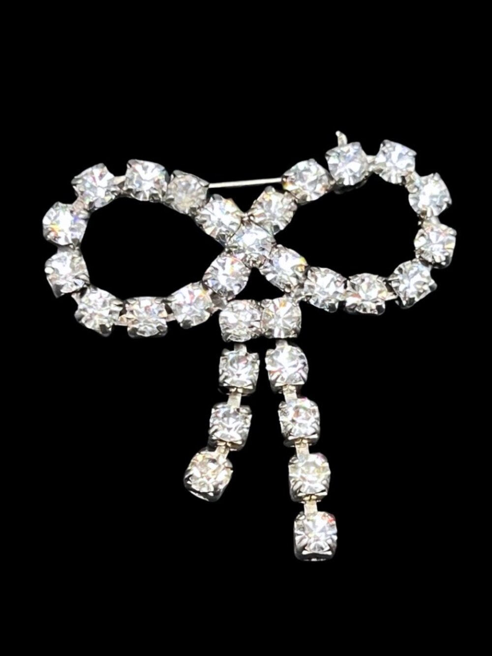 Vintage Art Deco Pot Metal and Rhinestone Bow or Ribbon Brooch